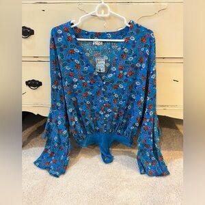Free People Intimately Vibrant Blue Floral Bodysuit Size XS NWT
